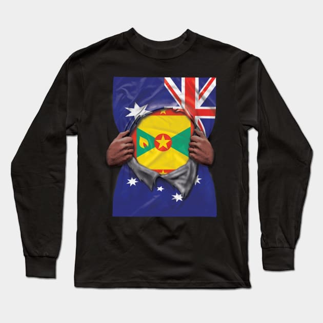 Grenada Flag Australian Flag Ripped - Gift for Grenadan From Grenada Long Sleeve T-Shirt by Country Flags